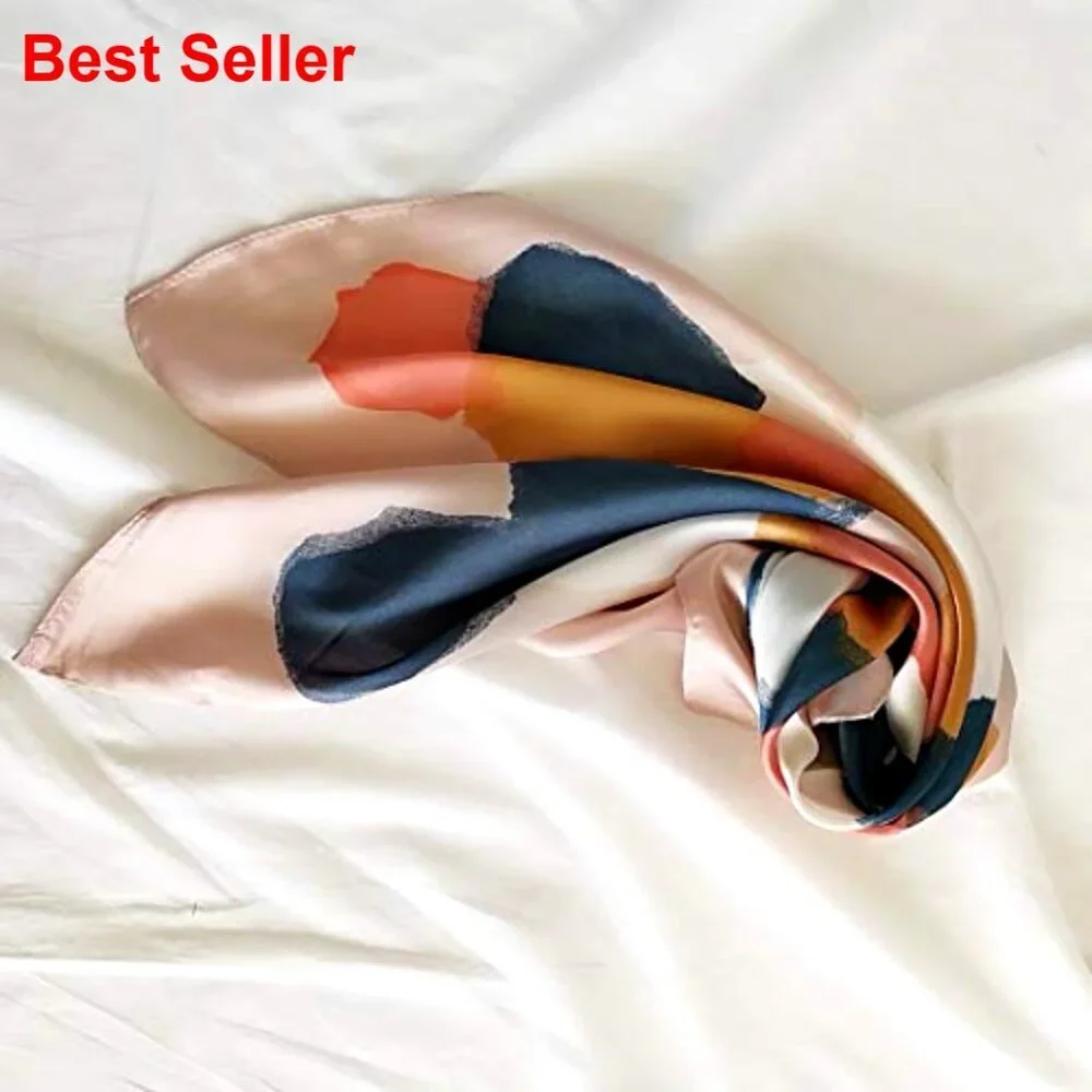 Silk Feeling Satin Scarf Medium Square 27.5x27.5 Inches